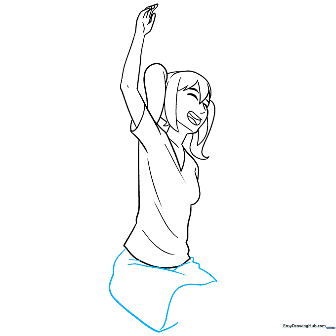 Sketch of the anime girl's skirt showing the sitting posture.