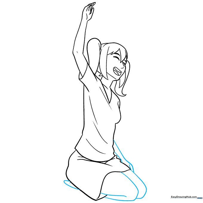 Full body sketch showing the legs and feet in a sitting position.