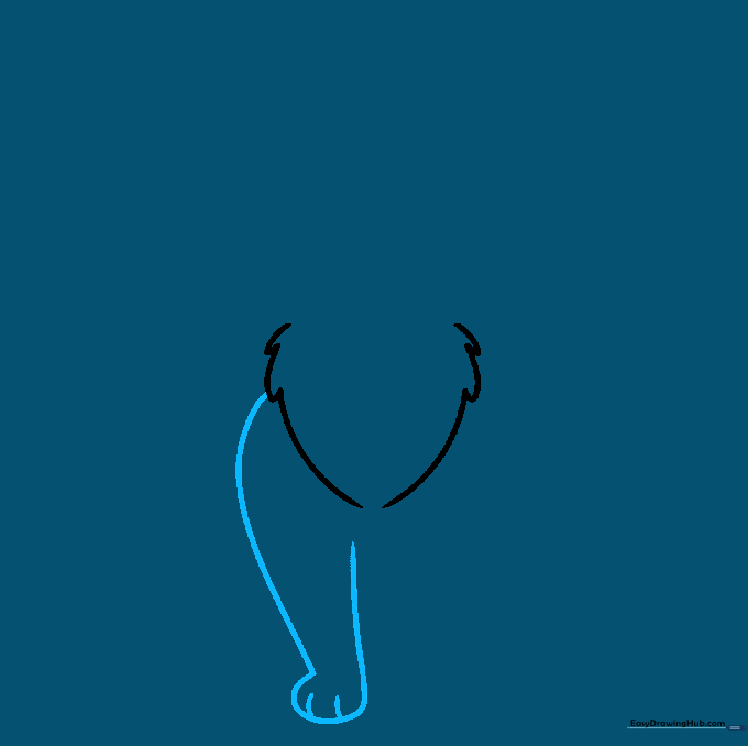 Close-up of a cat's front leg being drawn with a curved line and small toe details.