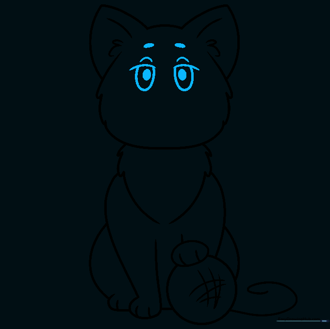 Adding expressive eyes with pupils and eyelids to the cat's face.