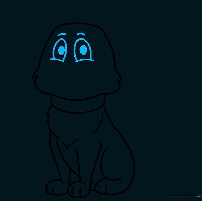 Adding expressive eyes and eyebrows to the cartoon dog's face.