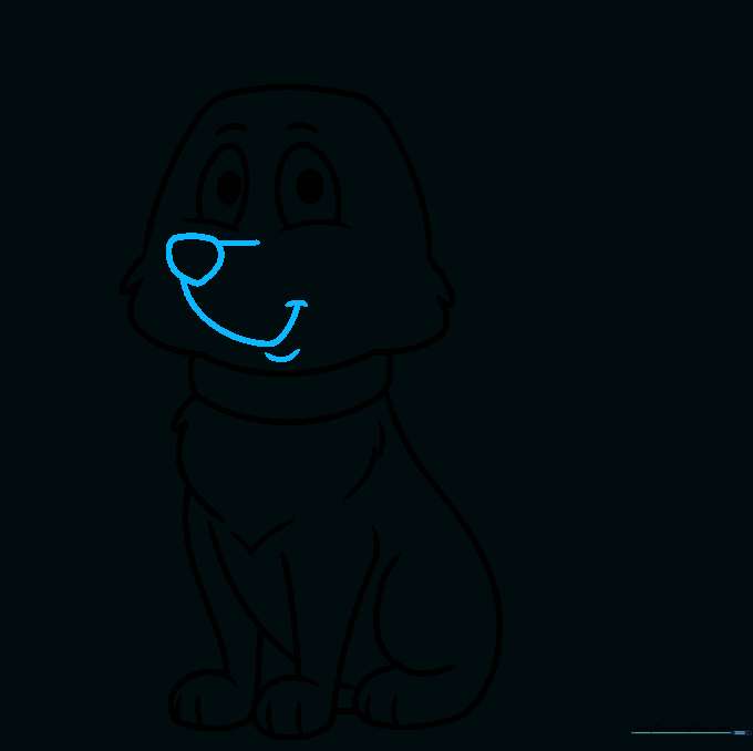 Drawing the nose and snout to give the dog character.