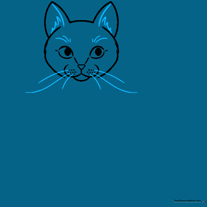 Adding inner ear lines and eyebrows to the cat's face.