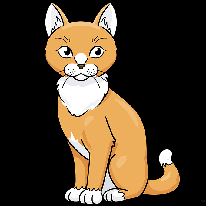 A fully colored, cute cartoon sitting cat.