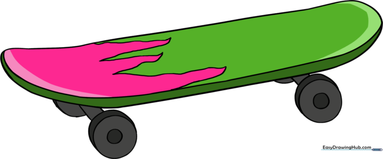 Colorful cartoon skateboard illustration.