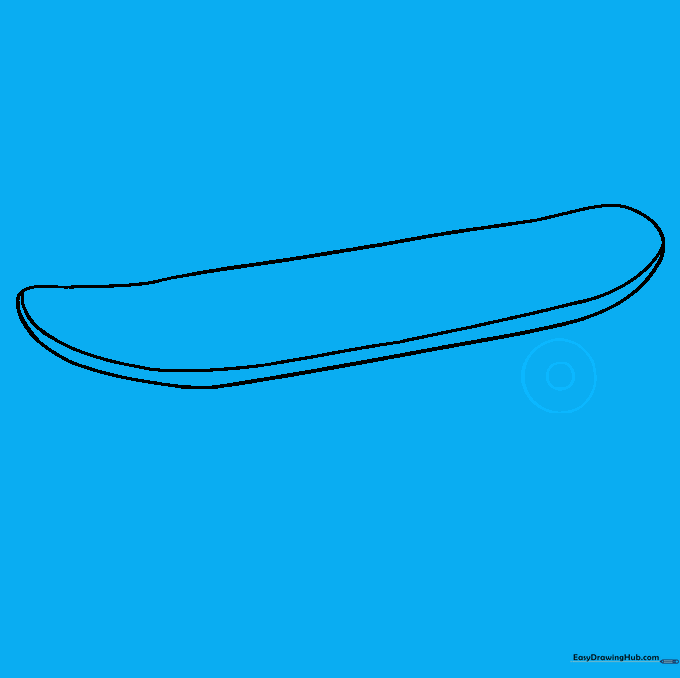 A double-lined circle representing a skateboard wheel positioned under the deck.