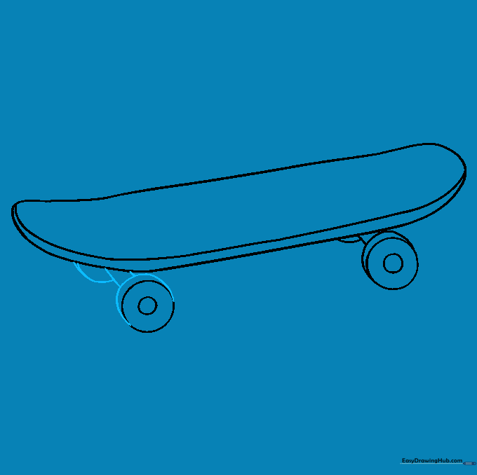 The second wheel attached to the deck with its own truck and axle detail.