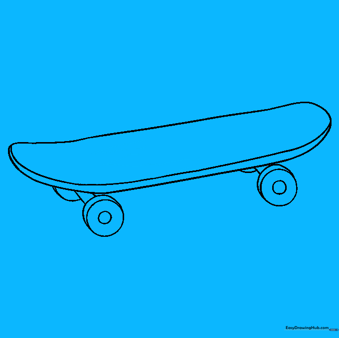 Flame patterns drawn onto the surface of the skateboard deck.
