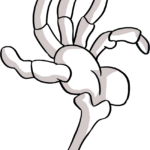 A finished, high-quality illustration of a skeleton hand, perfect for Halloween art projects.
