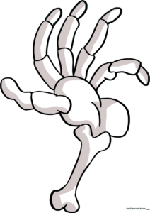 A finished, high-quality illustration of a skeleton hand, perfect for Halloween art projects.