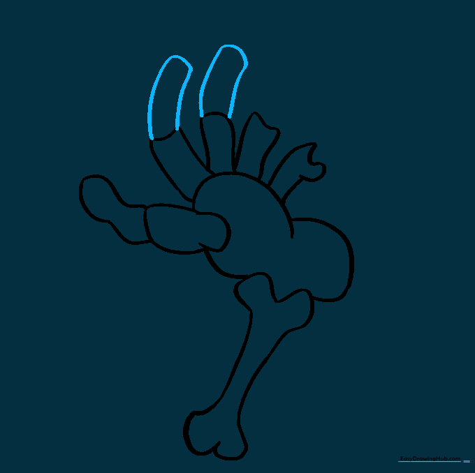 Second set of finger bone segments added to the index and middle fingers.