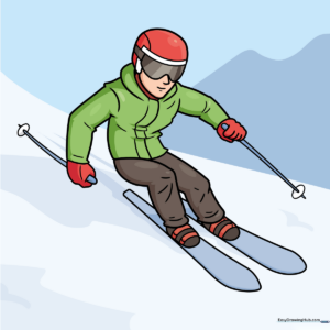Colorful illustration of a cartoon skier in action, perfect for a winter art project.