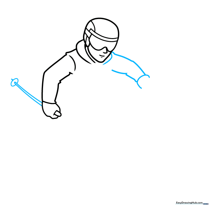 Detailed drawing of a ski pole with a basket and sharp tip.