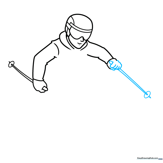 Sketch of the second arm and hand holding a ski pole.
