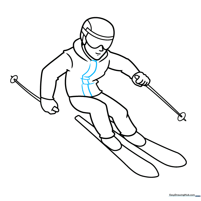 Adding detail lines to the skier's jacket to represent padding.