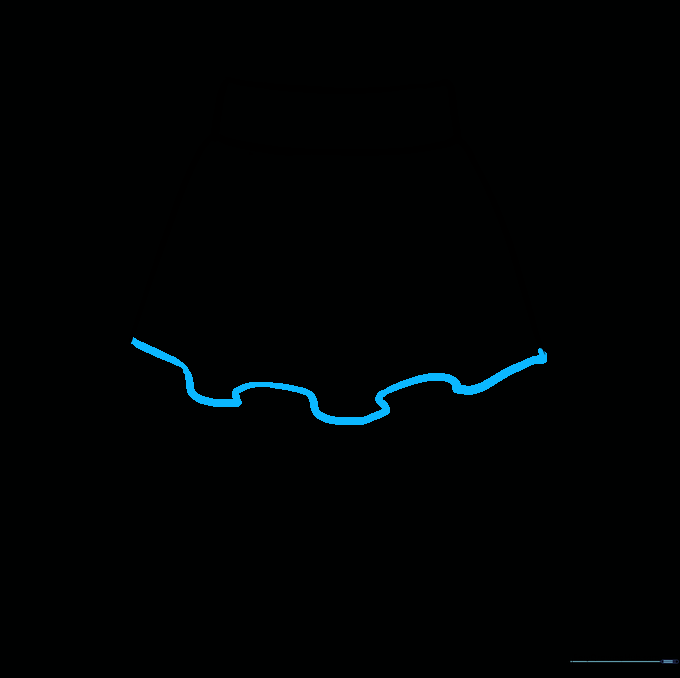 A wavy line connecting the bottom of the skirt to create a ruffled hem effect.