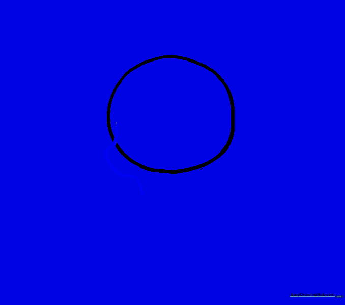 Adding a curved line extending from the circle to form the jaw.