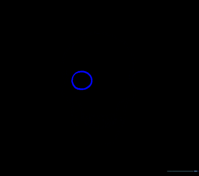 Drawing a circular eye socket on the left side of the skull.