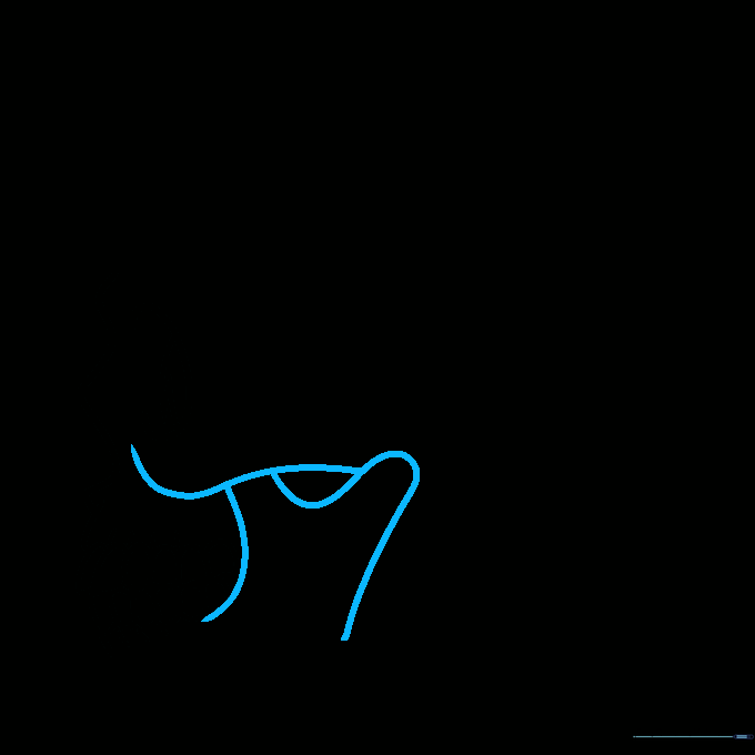 Drawing the side of the skull and jaw hinge using three distinct curved lines.
