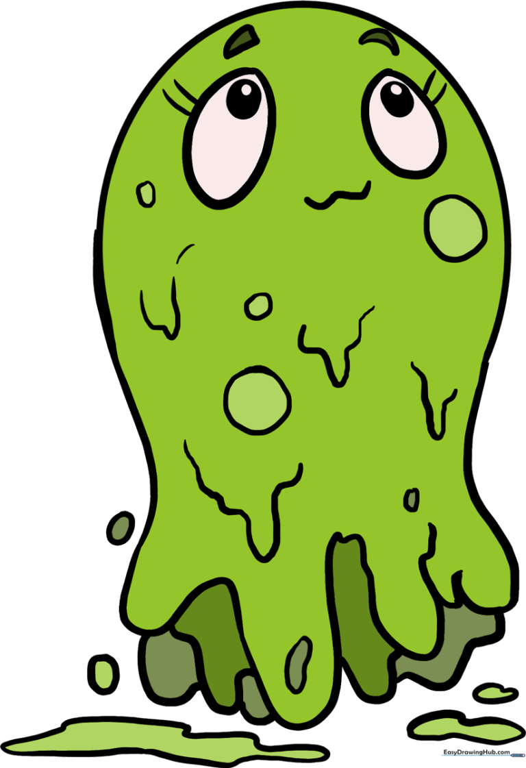 A colorful, finished slime character drawing, perfect for kids to use as a reference.