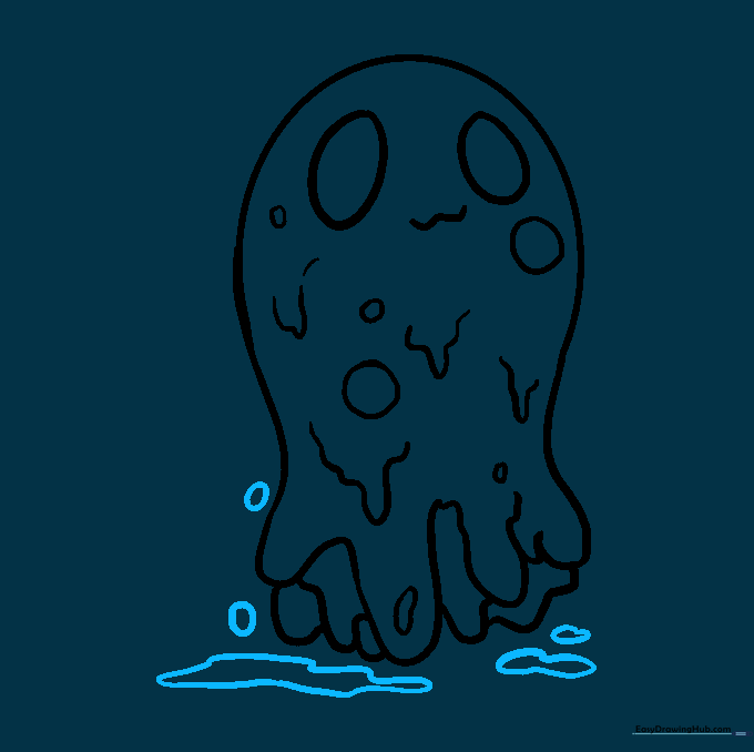 Small, separate blobs drawn below the main slime body to show falling liquid droplets.