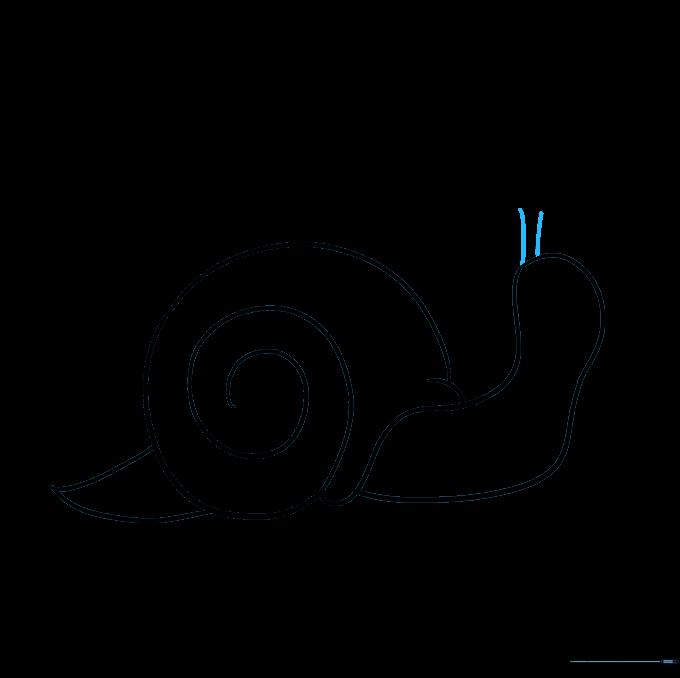 A single eye stalk extending upward from the snail's head.