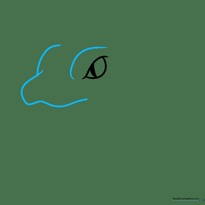 Drawing the upper brow ridge and the rounded front curve of the snake's snout.