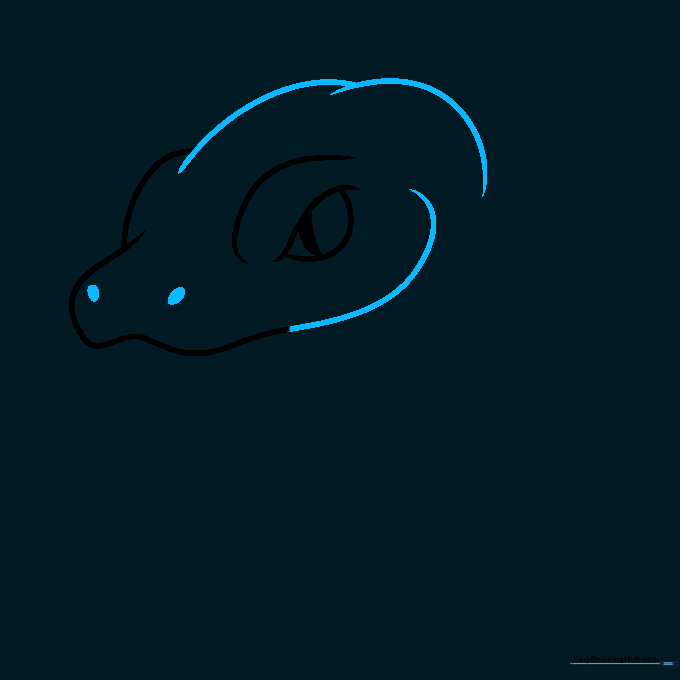 Outlining the upper jawline and adding two small oval nostrils to the snout.
