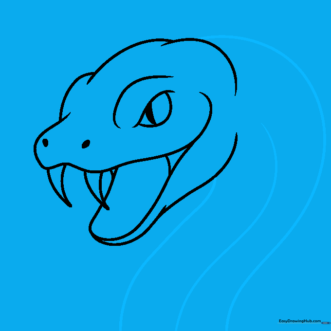 Adding long, curved lines to define the snake's neck and belly.