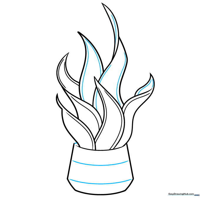 Adding detail to the pot and finishing the leaf structure.