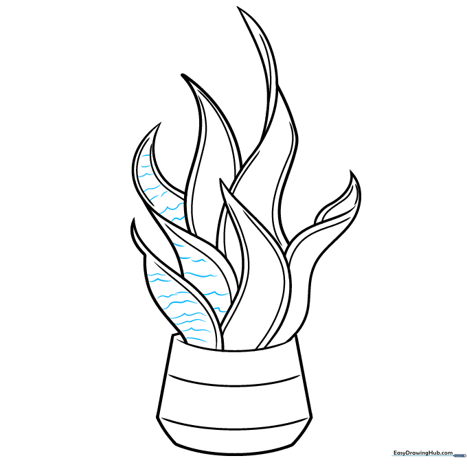 Adding wavy, squiggly texture lines to the left-side leaves.