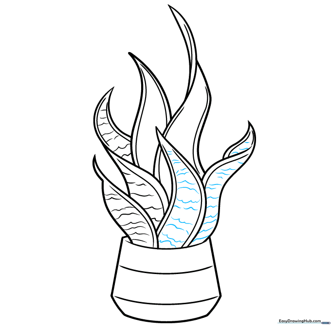 Adding wavy texture lines to the right-side leaves.