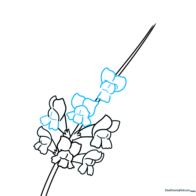 Detailed view of adding more flowers with distinct blocky and wavy petal shapes.