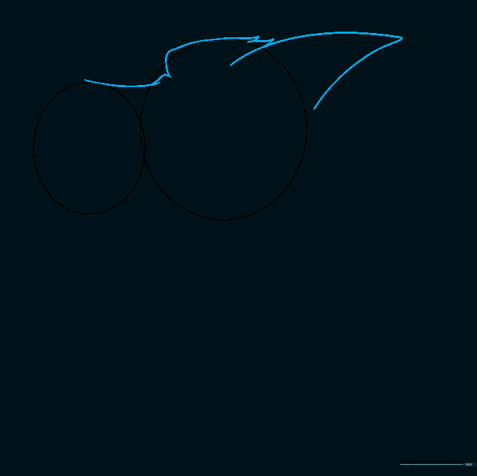 Outline of the wolf's forehead, brow ridge, and single pointed ear.