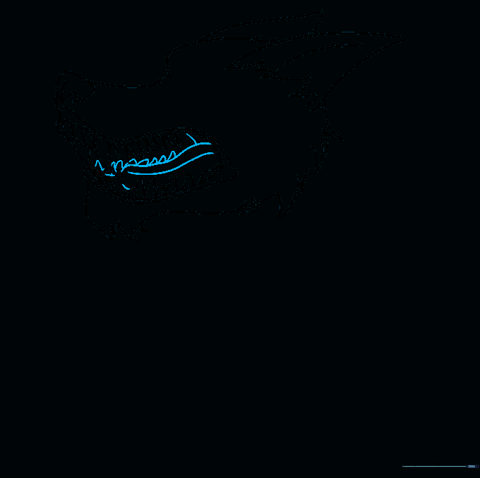 The wolf's tongue added inside the open mouth with additional teeth.