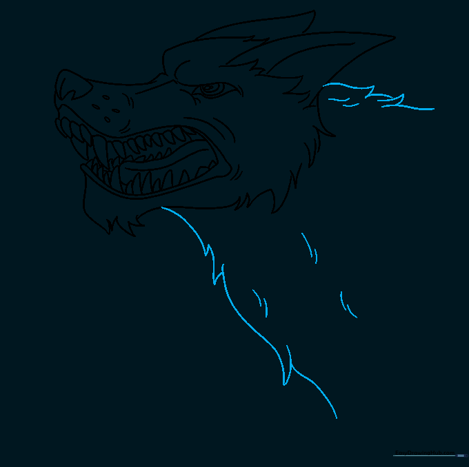 Final outline of the wolf with added fur texture on the neck and back.