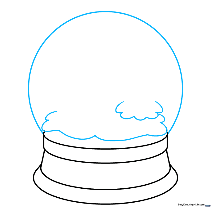 Large curved line forming a dome over the base with wavy lines inside representing snow.