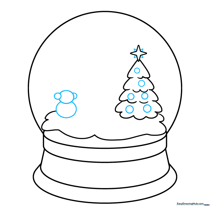 Christmas tree with ornament circles and a snowman base made of three stacked circles.