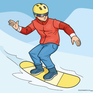 A colorful, finished drawing of a snowboarder carving through the snow, used as the tutorial cover.