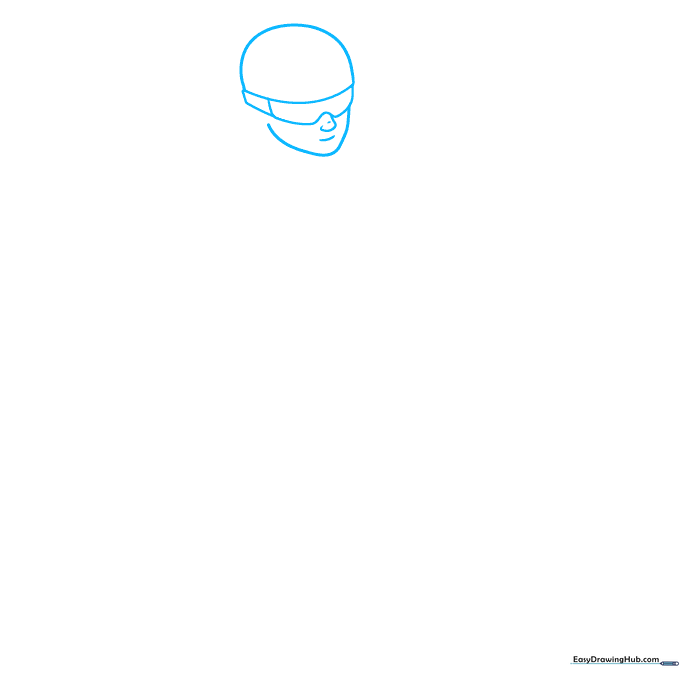 Pencil sketch showing the initial dome shape for a snowboarder helmet and collar lines on a white background.