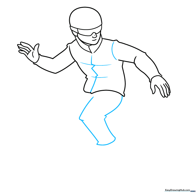 Adding details like zippers and knee joints to the snowboarder's winter gear.