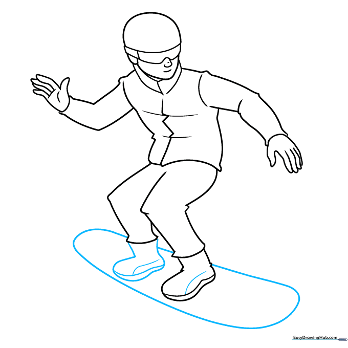 Drawing the snowboard underneath the character's boots.