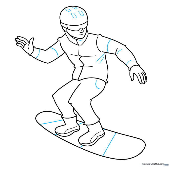 Adding texture lines to the snowboard and fabric folds to the winter clothing.