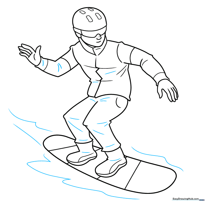 Finalizing the drawing with ink and adding motion lines for the snow.