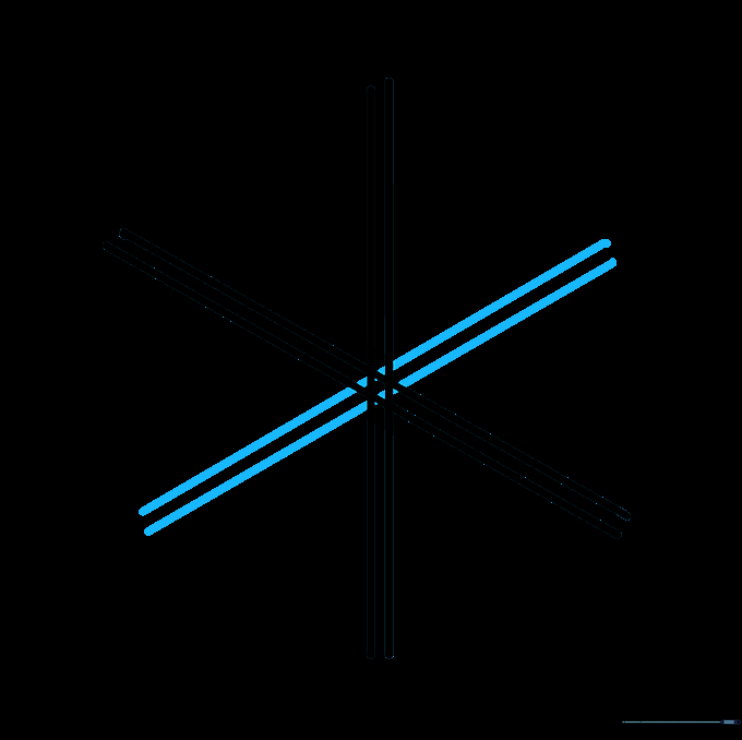 A six-pointed star structure formed by three intersecting sets of parallel lines.