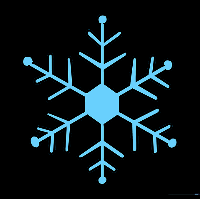 A finished, blue-colored snowflake drawing.