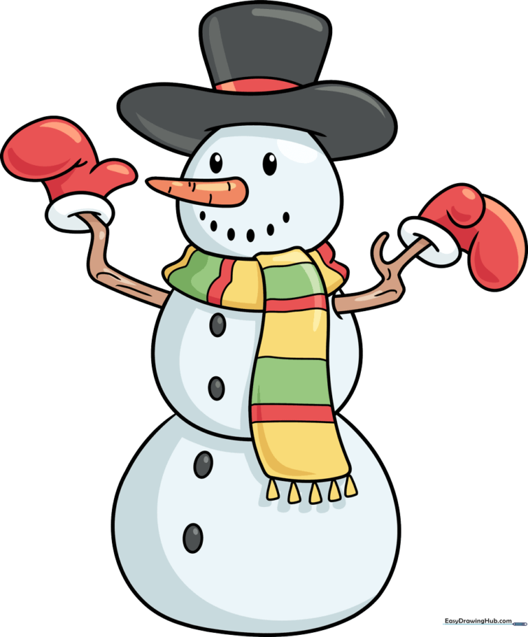 A colorful, friendly snowman illustration created using this step-by-step guide.