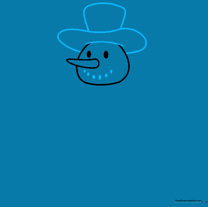 Drawing a top hat on the snowman's head and adding a dotted smile.