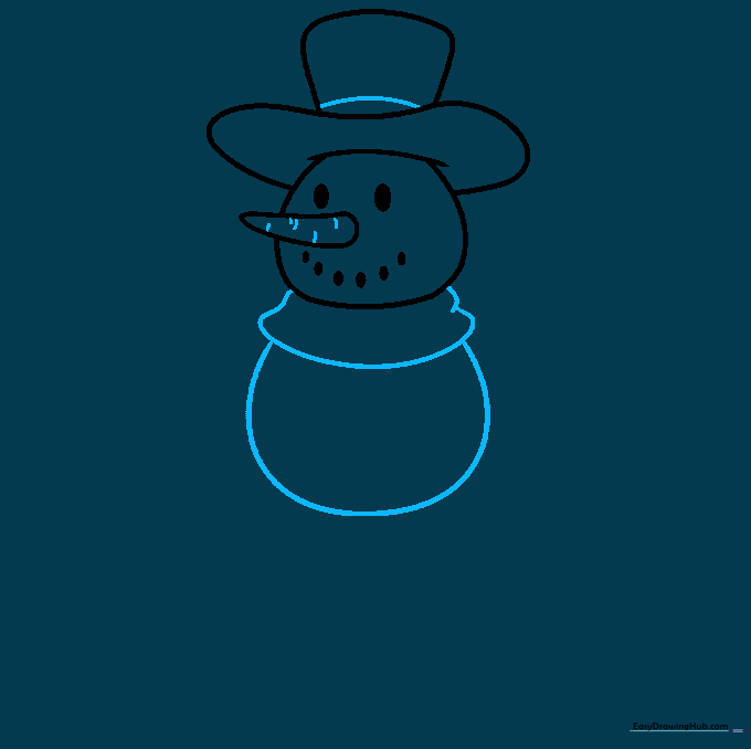 Adding a hatband, scarf, and the middle body section to the snowman sketch.