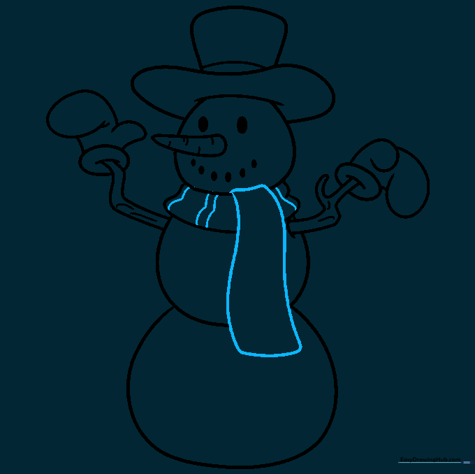 Adding stripes and length to the snowman's scarf.